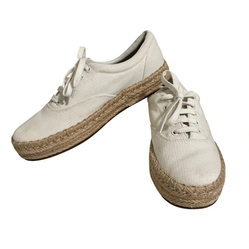 Vince Women Canvas Espadrille Sneakers White Lace Up Platform Size‎ 9 - S6